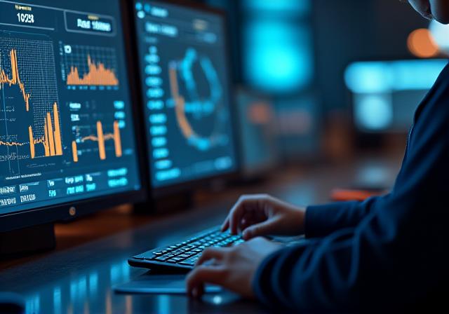Logistics dispatcher monitoring real-time temperature data on a digital dashboard
